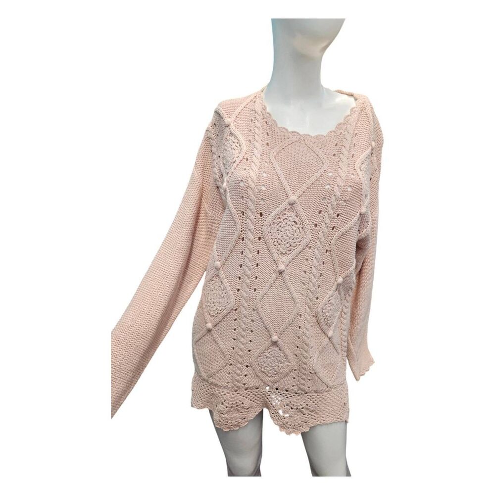 Patrick Tricot 80's Pink Chunky Knit Textured Sweater Womens Large